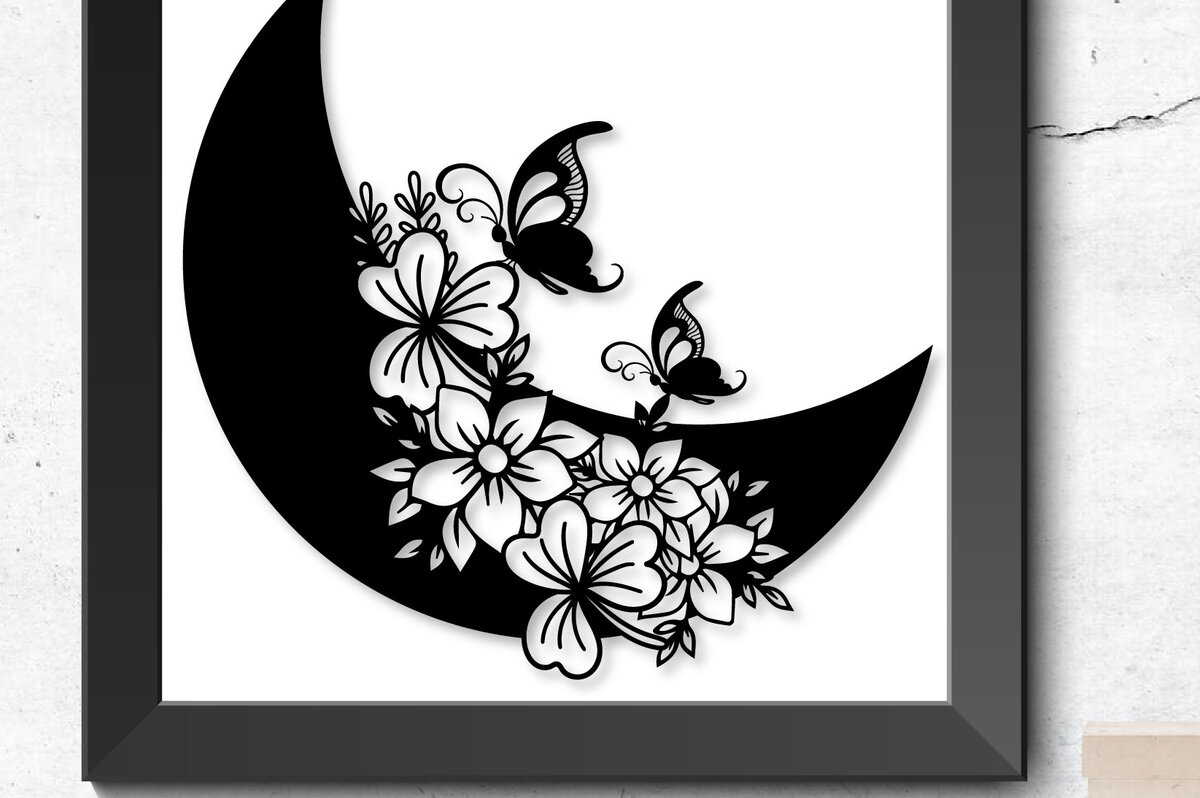 Σετ των 2 Intra απο ξύλο plywood 3mm-4mm πάχος – Two Butterfly Moon Floral 3D Δίασταση  20x20 cm INTRAFABR-27194290