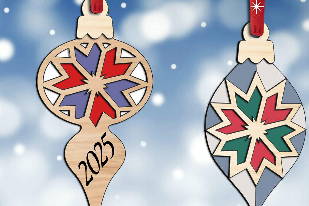 Σετ των 2 Intra απο ξύλο plywood 3mm-4mm πάχος – Δύο χριστουγεννιάτικα στολίδια παπλώματος αγροκτήματος αχυρώνα Δίασταση  20x20 cm INTRAFABR-108396700