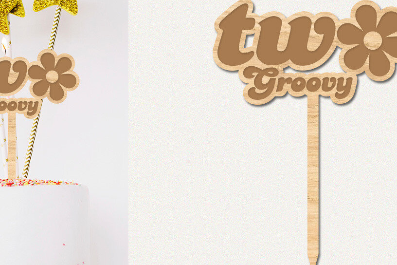 Σετ των 2 Intra απο ξύλο plywood 3mm-4mm πάχος – Two Groovy Cake Topper, 2α γενέθλια Δίασταση  20x20 cm INTRAFABR-53602541