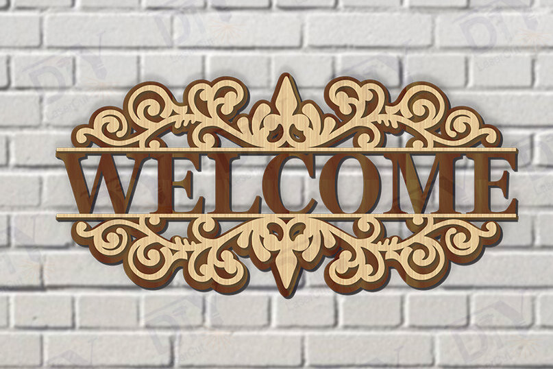 Σετ των 2 Intra απο ξύλο plywood 3mm-4mm πάχος – Κοπή λέιζερ πινακίδας δύο επιπέδων "Καλώς ήρθατε". Δίασταση  20x20 cm INTRAFABR-117346225