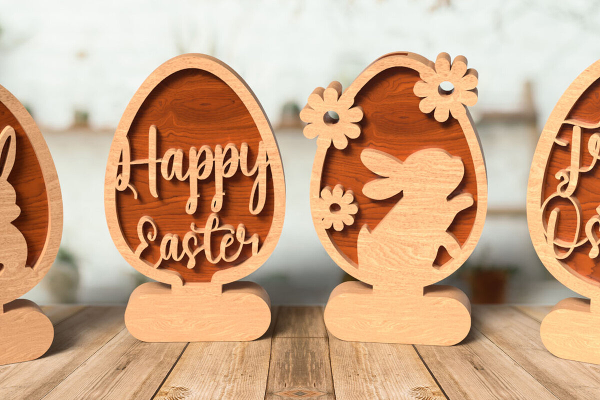 Σετ των 2 Intra απο ξύλο plywood 3mm-4mm πάχος – Ράφι με δύο στρώσεις λαγουδάκι Πασχαλινά αυγά Δίασταση  20x20 cm INTRAFABR-116355294