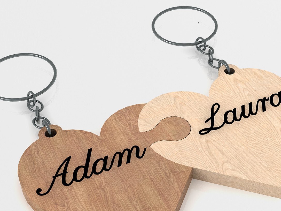 Σετ των 3 Intra απο ξύλο plywood 3mm-4mm πάχος – Μπρελόκ δύο μερών "Our Hearts Are One". Δίασταση  5x5 cm INTRAFABR-38596963