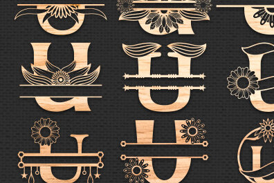 Σετ των 2 Intra απο ξύλο plywood 3mm-4mm πάχος – Κοπή λέιζερ μονόγραμμα γραμμάτων U Δίασταση  20x20 cm INTRAFABR-56032655