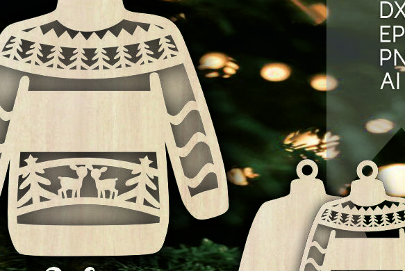 Σετ των 2 Intra απο ξύλο plywood 3mm-4mm πάχος – Ugly πουλόβερ Χριστουγεννιάτικα στολίδια Δίασταση  20x20 cm INTRAFABR-106411575