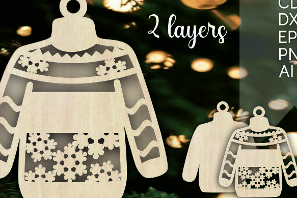 Σετ των 2 Intra απο ξύλο plywood 3mm-4mm πάχος – Ugly Sweaters Χριστουγεννιάτικα στολίδια Δίασταση  20x20 cm INTRAFABR-108620887