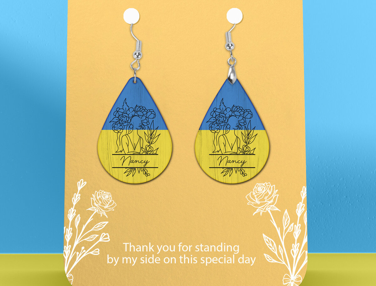 Σετ των 3 Intra απο ξύλο plywood 3mm-4mm πάχος – Σκουλαρίκι με σημαία της Ουκρανίας Δίασταση  5x5 cm INTRAFABR-26597583