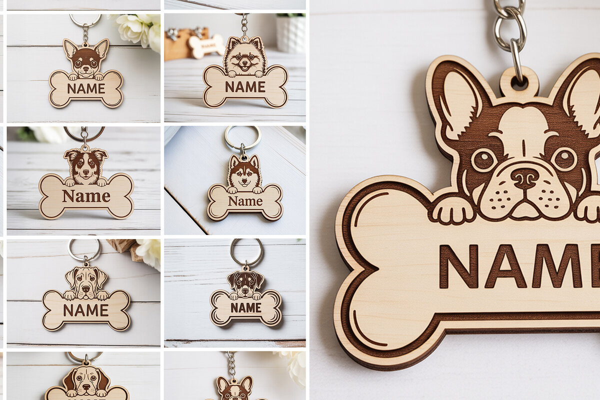 Σετ των 3 Intra απο ξύλο plywood 3mm-4mm πάχος – Πακέτο μπρελόκ με ετικέτα ονόματος σκύλου Δίασταση  5x5 cm INTRAFABR-121423522