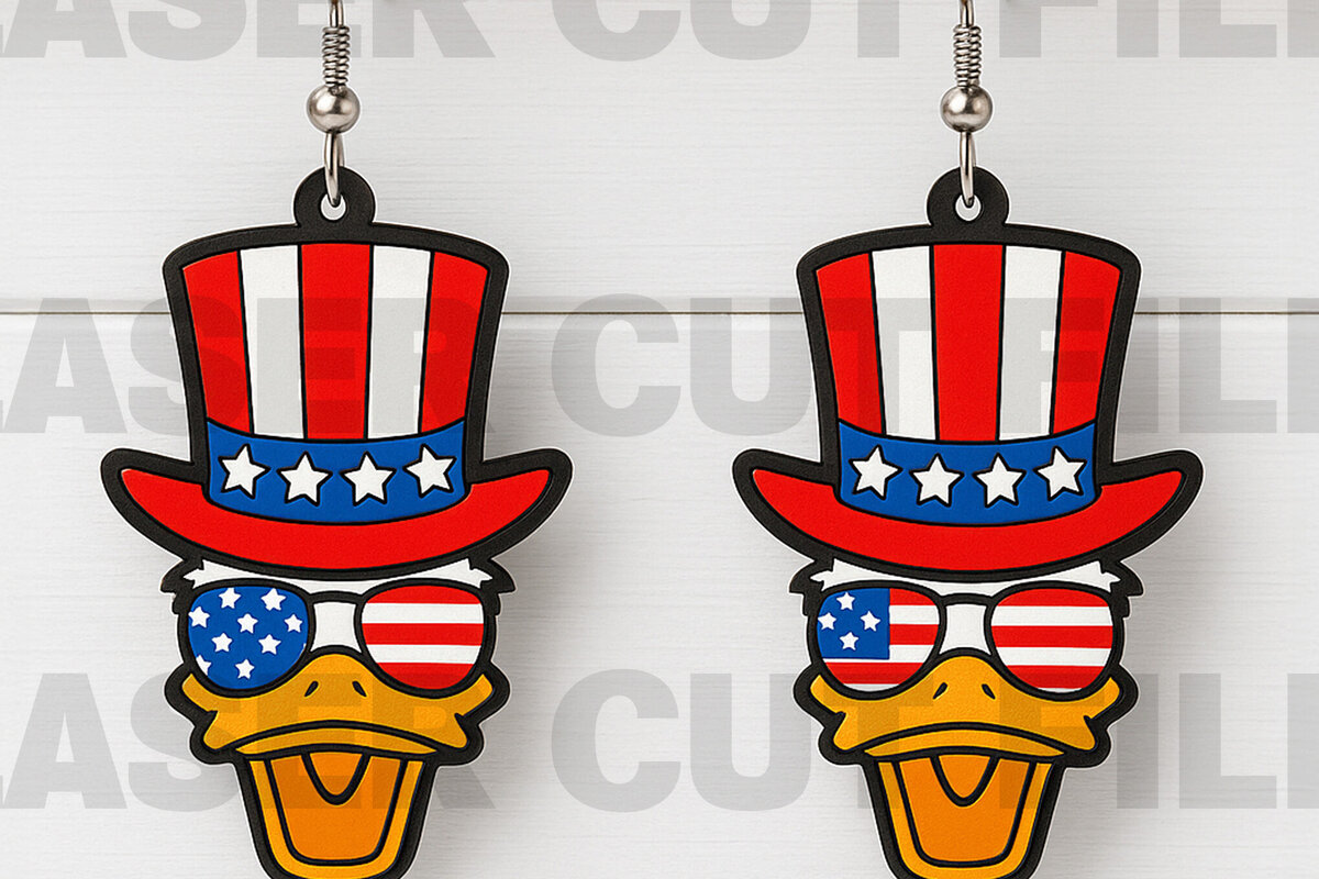 Σετ των 3 Intra απο ξύλο plywood 3mm-4mm πάχος – Uncle Sam Duck Earrings Δίασταση  5x5 cm INTRAFABR-122673629