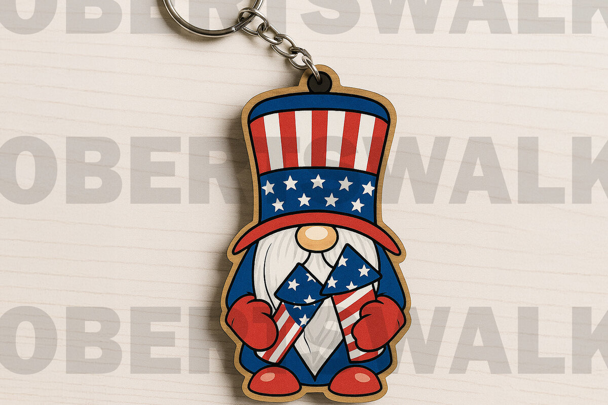 Σετ των 2 Intra απο ξύλο plywood 3mm-4mm πάχος – Uncle Sam Gnome Keychain Δίασταση  5x5 cm INTRAFABR-122600803