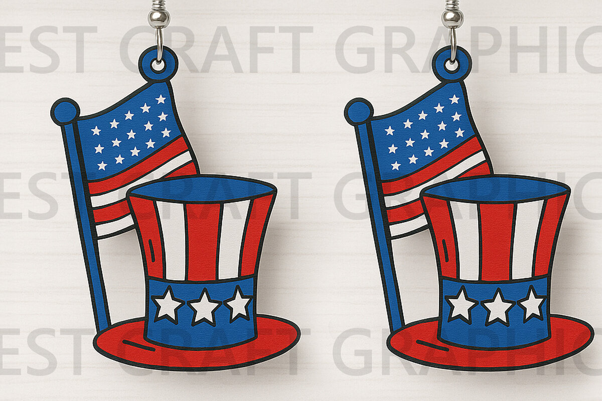 Σετ των 3 Intra απο ξύλο plywood 3mm-4mm πάχος – Uncle Sam Hat Σκουλαρίκια Δίασταση  5x5 cm INTRAFABR-122737589