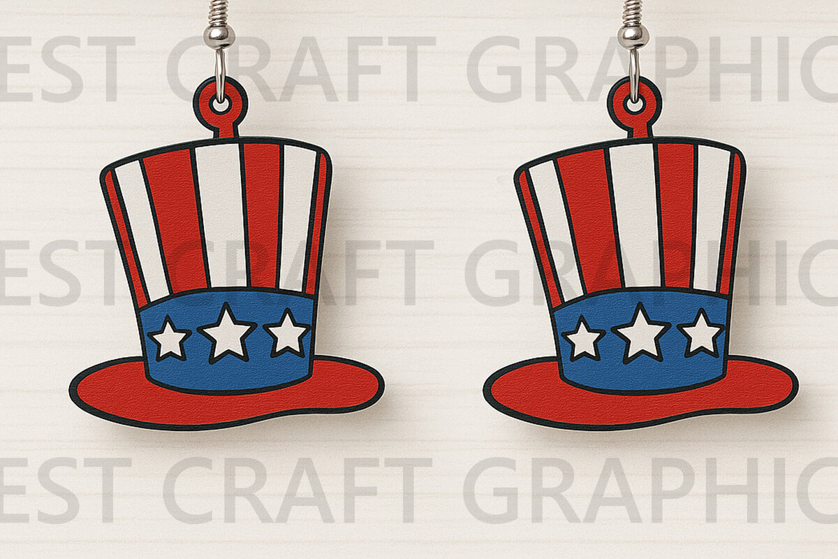 Σετ των 3 Intra απο ξύλο plywood 3mm-4mm πάχος – Uncle Sam Hat Σκουλαρίκια Δίασταση  5x5 cm INTRAFABR-122737600