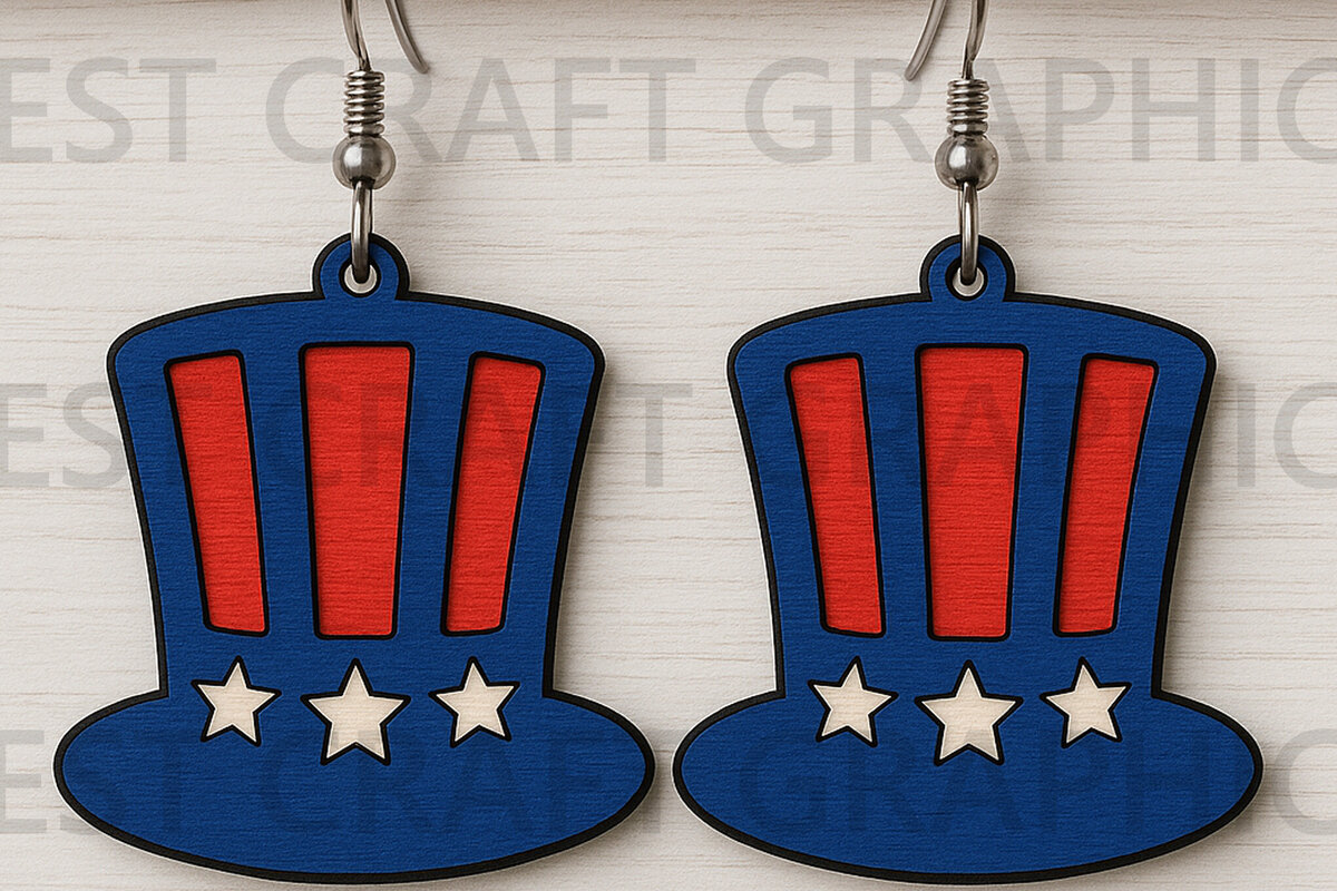 Σετ των 3 Intra απο ξύλο plywood 3mm-4mm πάχος – Uncle Sam Hat Σκουλαρίκια Δίασταση  5x5 cm INTRAFABR-122654785