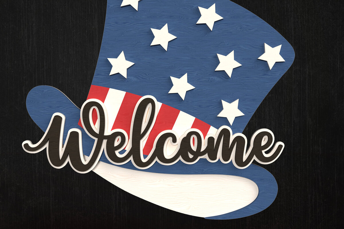 Σετ των 2 Intra απο ξύλο plywood 3mm-4mm πάχος – Σήμα καλωσορίσματος Uncle Sam Hat Δίασταση  20x20 cm INTRAFABR-122314755