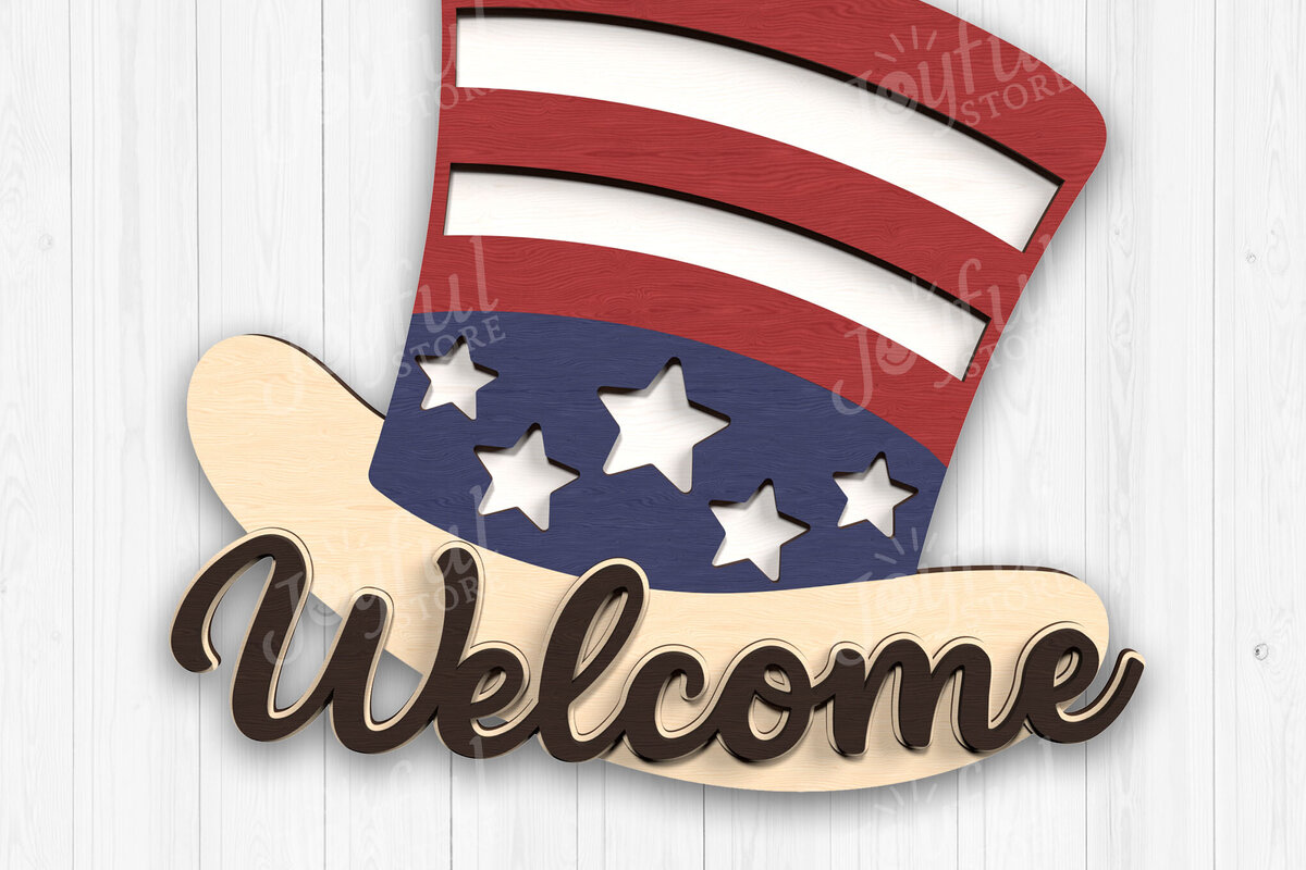 Σετ των 2 Intra απο ξύλο plywood 3mm-4mm πάχος – Σήμα καλωσορίσματος Uncle Sam Hat Δίασταση  20x20 cm INTRAFABR-122298981