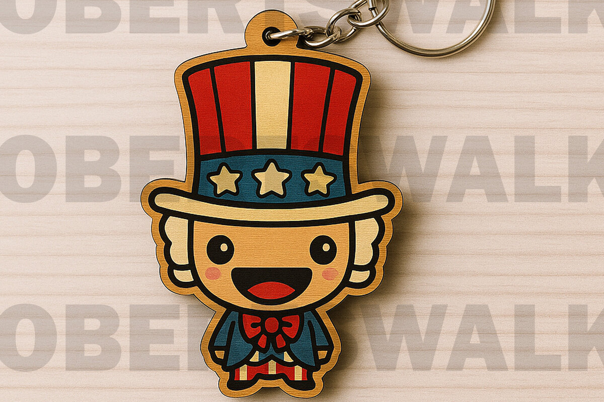Σετ των 2 Intra απο ξύλο plywood 3mm-4mm πάχος – Uncle Sam Keychain Design Δίασταση  5x5 cm INTRAFABR-122602629