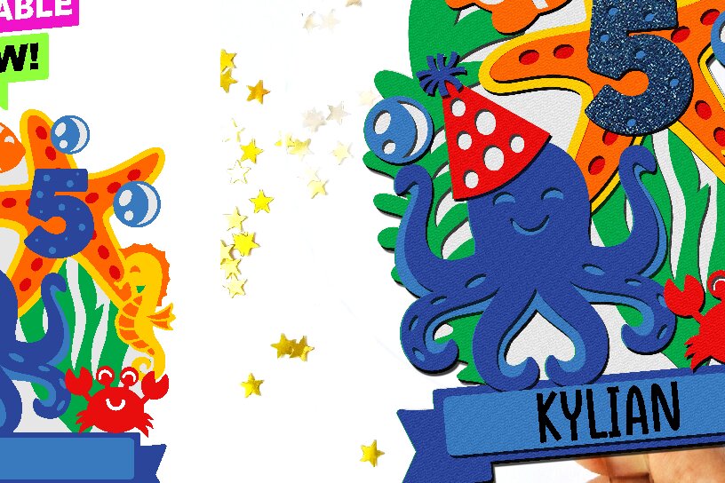 Σετ των 2 Intra απο ξύλο plywood 3mm-4mm πάχος – Under the Sea Octopus Cake Topper 3D Δίασταση  20x20 cm INTRAFABR-100319701