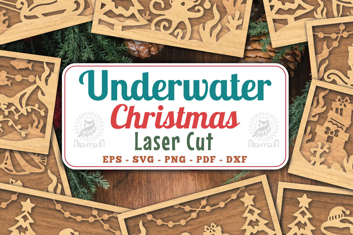 Σετ των 2 Intra απο ξύλο plywood 3mm-4mm πάχος – Πακέτο λέιζερ υποβρύχιας χριστουγεννιάτικης σκηνής Δίασταση  20x20 cm INTRAFABR-112552197