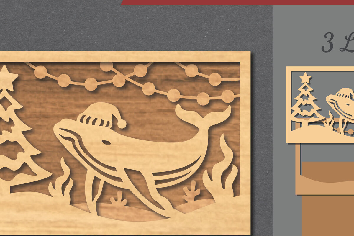 Σετ των 2 Intra απο ξύλο plywood 3mm-4mm πάχος – Υποβρύχια χριστουγεννιάτικη σκηνή κοπής με λέιζερ Δίασταση  20x20 cm INTRAFABR-112551943