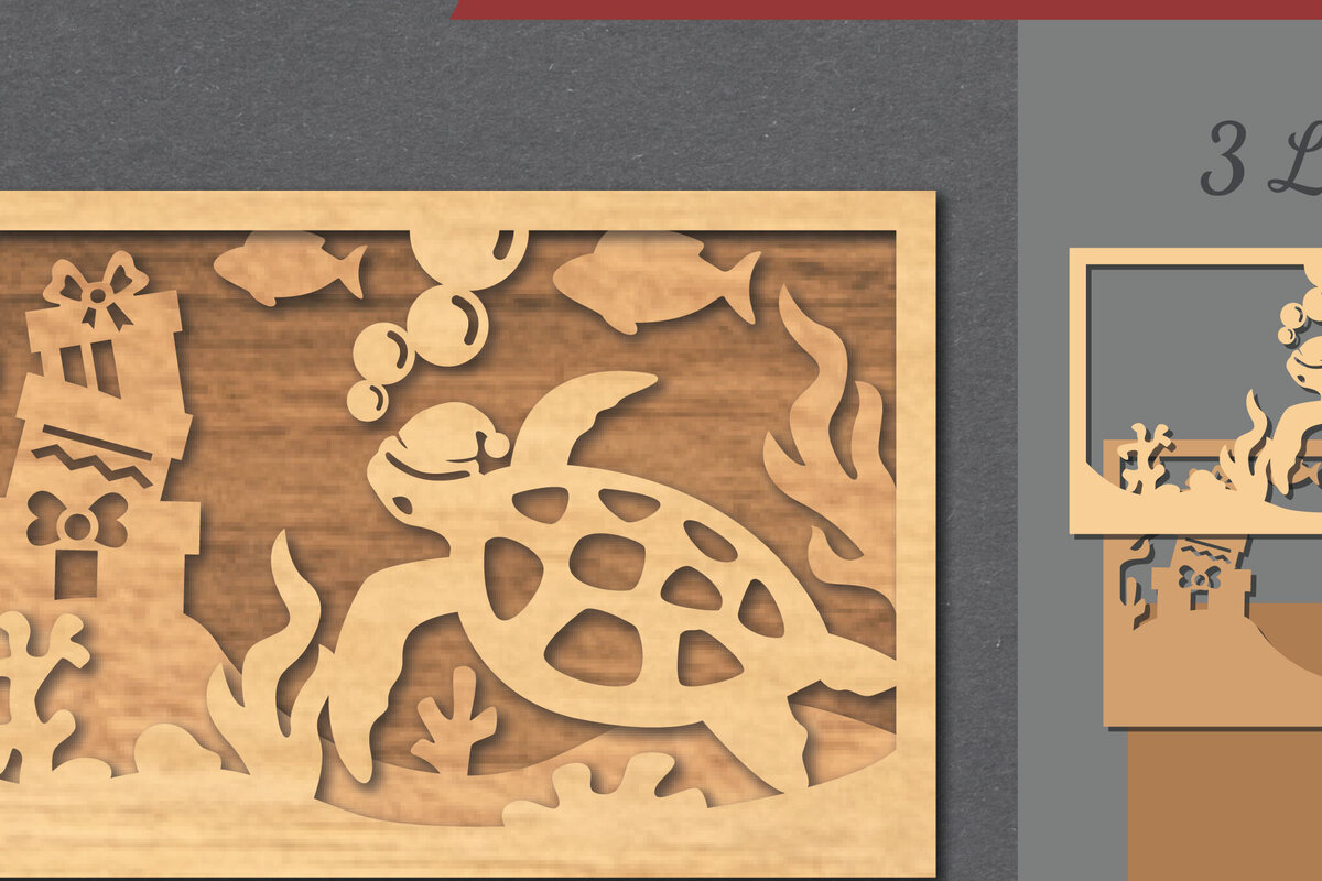 Σετ των 2 Intra απο ξύλο plywood 3mm-4mm πάχος – Υποβρύχια χριστουγεννιάτικη σκηνή κοπής με λέιζερ Δίασταση  20x20 cm INTRAFABR-112551981