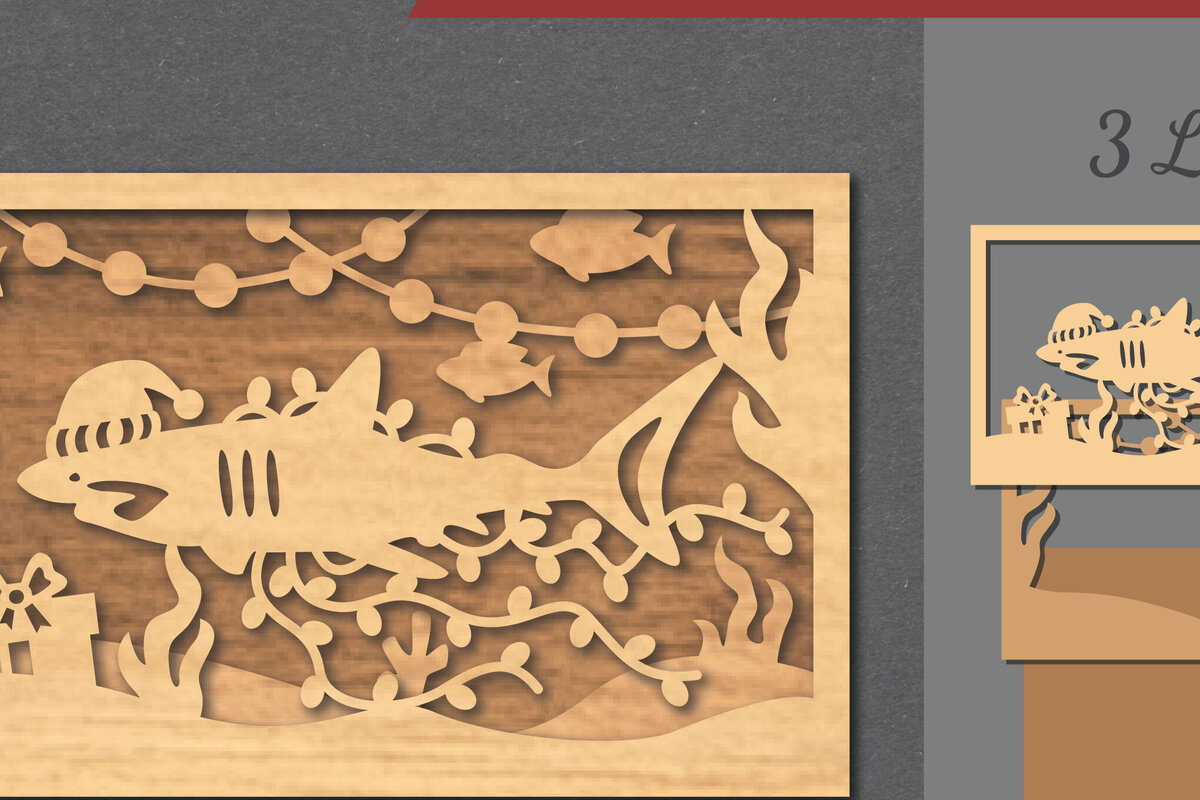 Σετ των 2 Intra απο ξύλο plywood 3mm-4mm πάχος – Υποβρύχια χριστουγεννιάτικη σκηνή κοπής με λέιζερ Δίασταση  20x20 cm INTRAFABR-112552016