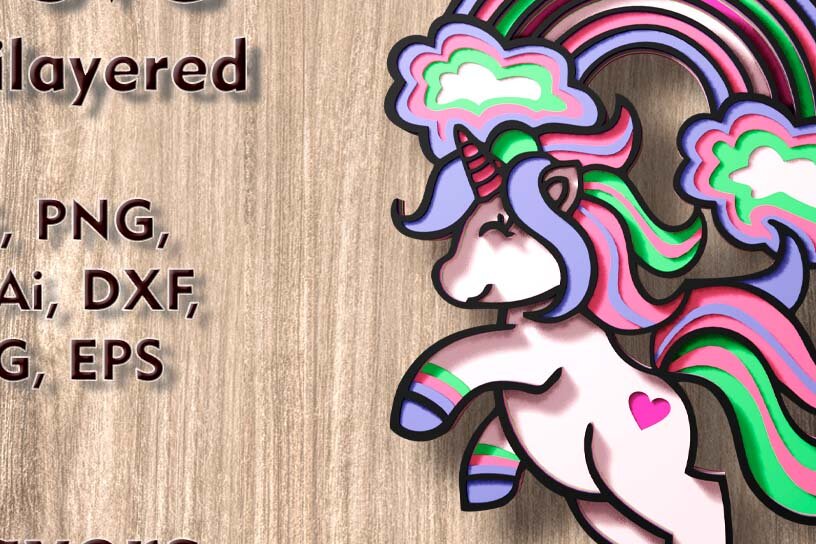 Σετ των 2 Intra απο ξύλο plywood 3mm-4mm πάχος – Αρχείο κοπής λέιζερ πολλαπλών επιπέδων Unicorn 3D Δίασταση  20x20 cm INTRAFABR-109489500