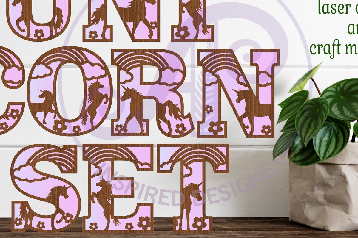 Σετ των 2 Intra απο ξύλο plywood 3mm-4mm πάχος – Σετ γραμμάτων αλφάβητου Μονόκερος. 2 Επίπεδο 49 Δίασταση  20x20 cm INTRAFABR-95643508