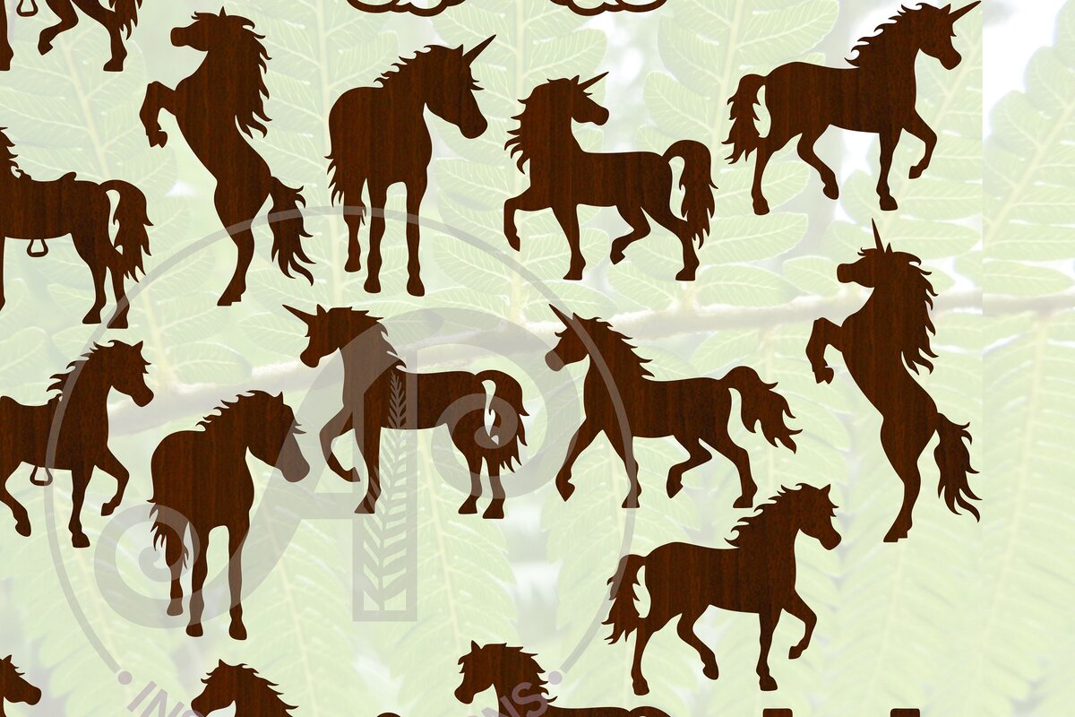 Σετ των 2 Intra απο ξύλο plywood 3mm-4mm πάχος – Σχήματα σιλουέτας μονόκερου και αλόγων Δίασταση  20x20 cm INTRAFABR-67173763