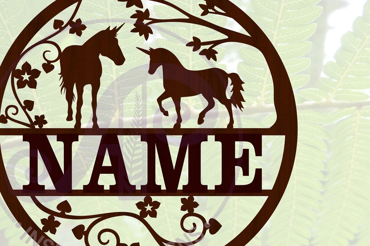 Σετ των 2 Intra απο ξύλο plywood 3mm-4mm πάχος – Αρχείο περικοπής Name Unicorn and Vines Δίασταση  20x20 cm INTRAFABR-67499138