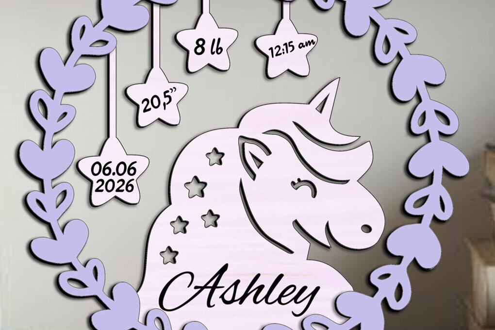 Σετ των 2 Intra απο ξύλο plywood 3mm-4mm πάχος – Unicorn Baby Ανακοίνωση Σημάδι Νεογέννητο Δίασταση  20x20 cm INTRAFABR-107829609