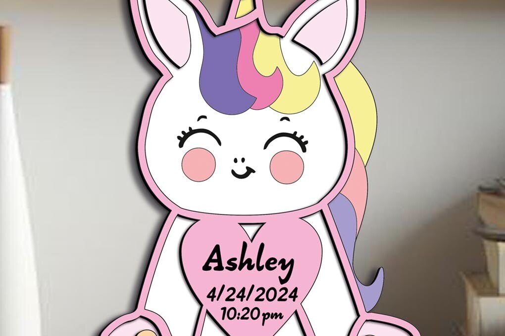 Σετ των 2 Intra απο ξύλο plywood 3mm-4mm πάχος – Μονόκερος Σήμα Αναγγελίας Γέννησης Μωρού Δίασταση  20x20 cm INTRAFABR-103245900