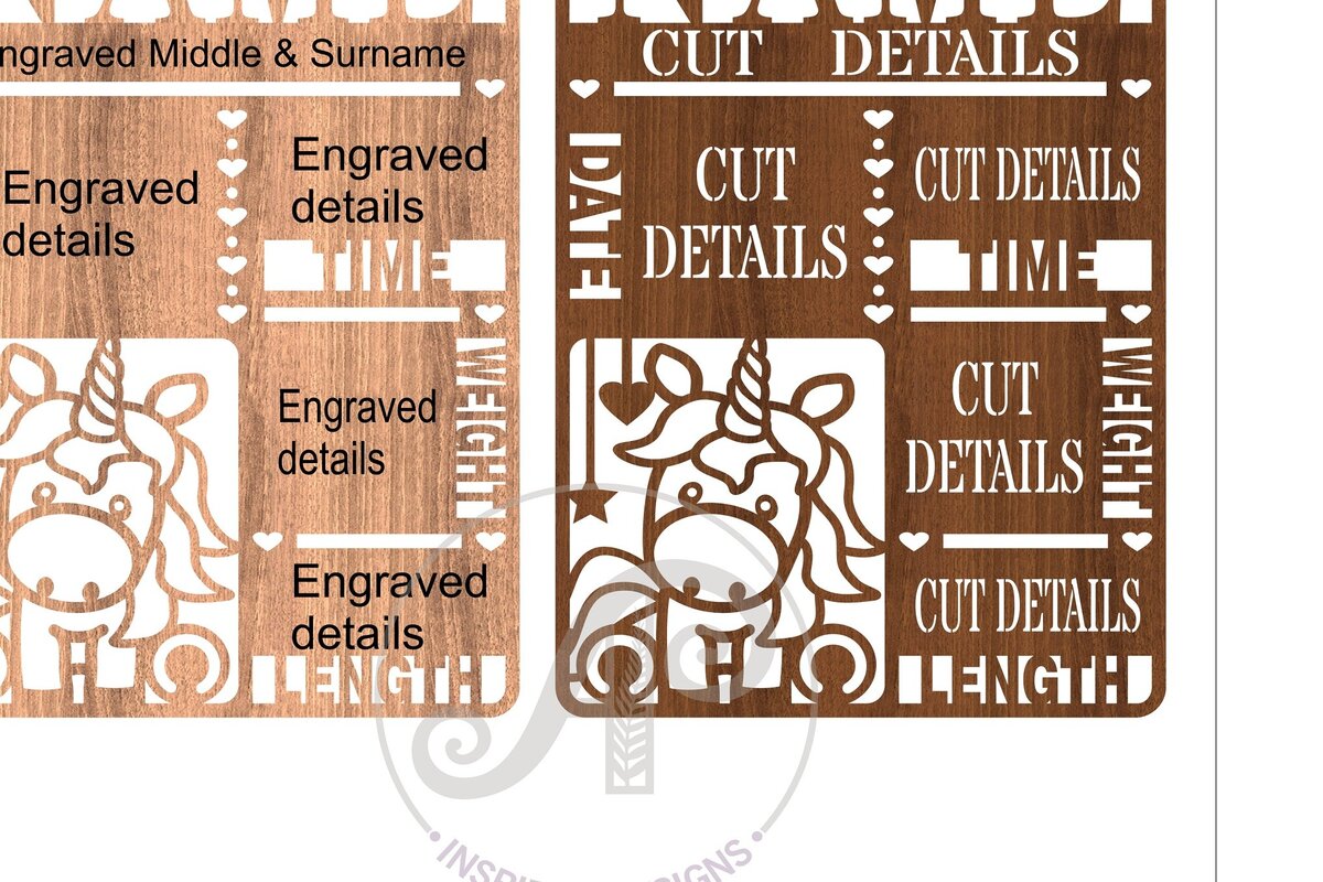 Σετ των 2 Intra απο ξύλο plywood 3mm-4mm πάχος – Unicorn Baby Stats, Birth Plaquefile Δίασταση  20x20 cm INTRAFABR-67521083