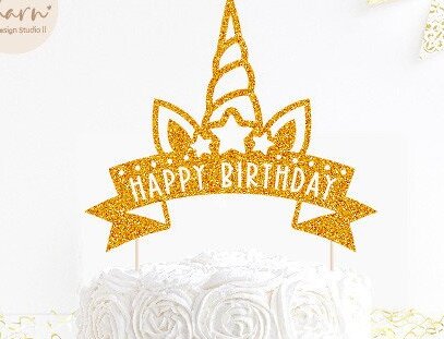 Σετ των 2 Intra απο ξύλο plywood 3mm-4mm πάχος – Unicorn Birthday Cake Topper Δίασταση  20x20 cm INTRAFABR-40416098
