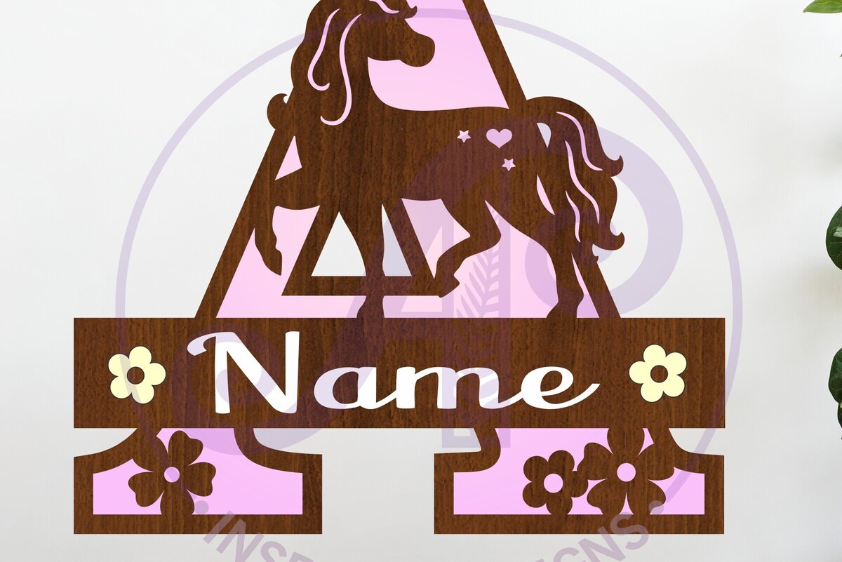 Σετ των 2 Intra απο ξύλο plywood 3mm-4mm πάχος – Μονόκερος κεφαλαίο μονόγραμμα επιστολή α Δίασταση  20x20 cm INTRAFABR-118319380