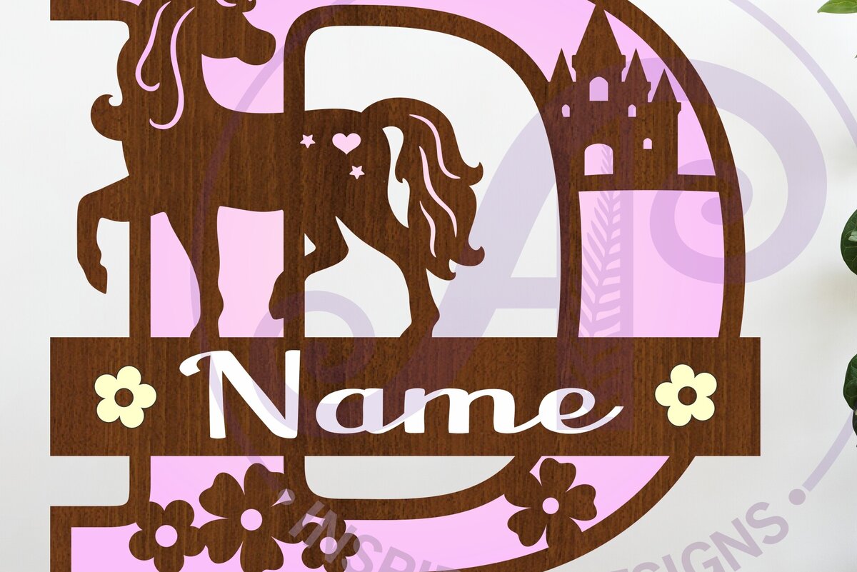 Σετ των 2 Intra απο ξύλο plywood 3mm-4mm πάχος – Μονόκερος κεφαλαίο μονόγραμμα Γράμμα Δ Δίασταση  20x20 cm INTRAFABR-118319344