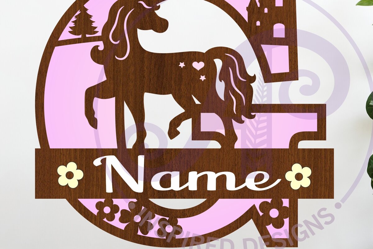 Σετ των 2 Intra απο ξύλο plywood 3mm-4mm πάχος – Μονόκερος κεφαλαίο μονόγραμμα Γράμμα G Δίασταση  20x20 cm INTRAFABR-118319299