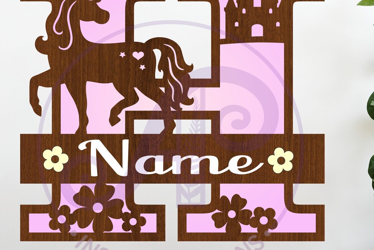 Σετ των 2 Intra απο ξύλο plywood 3mm-4mm πάχος – Μονόκερος κεφαλαίο γράμμα H Δίασταση  20x20 cm INTRAFABR-118319290