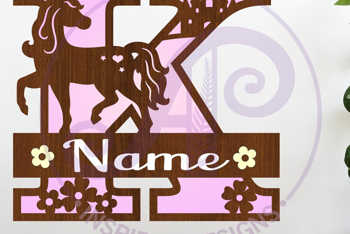 Σετ των 2 Intra απο ξύλο plywood 3mm-4mm πάχος – Μονόκερος κεφαλαίο μονόγραμμα Επιστολή Κ Δίασταση  20x20 cm INTRAFABR-118319248