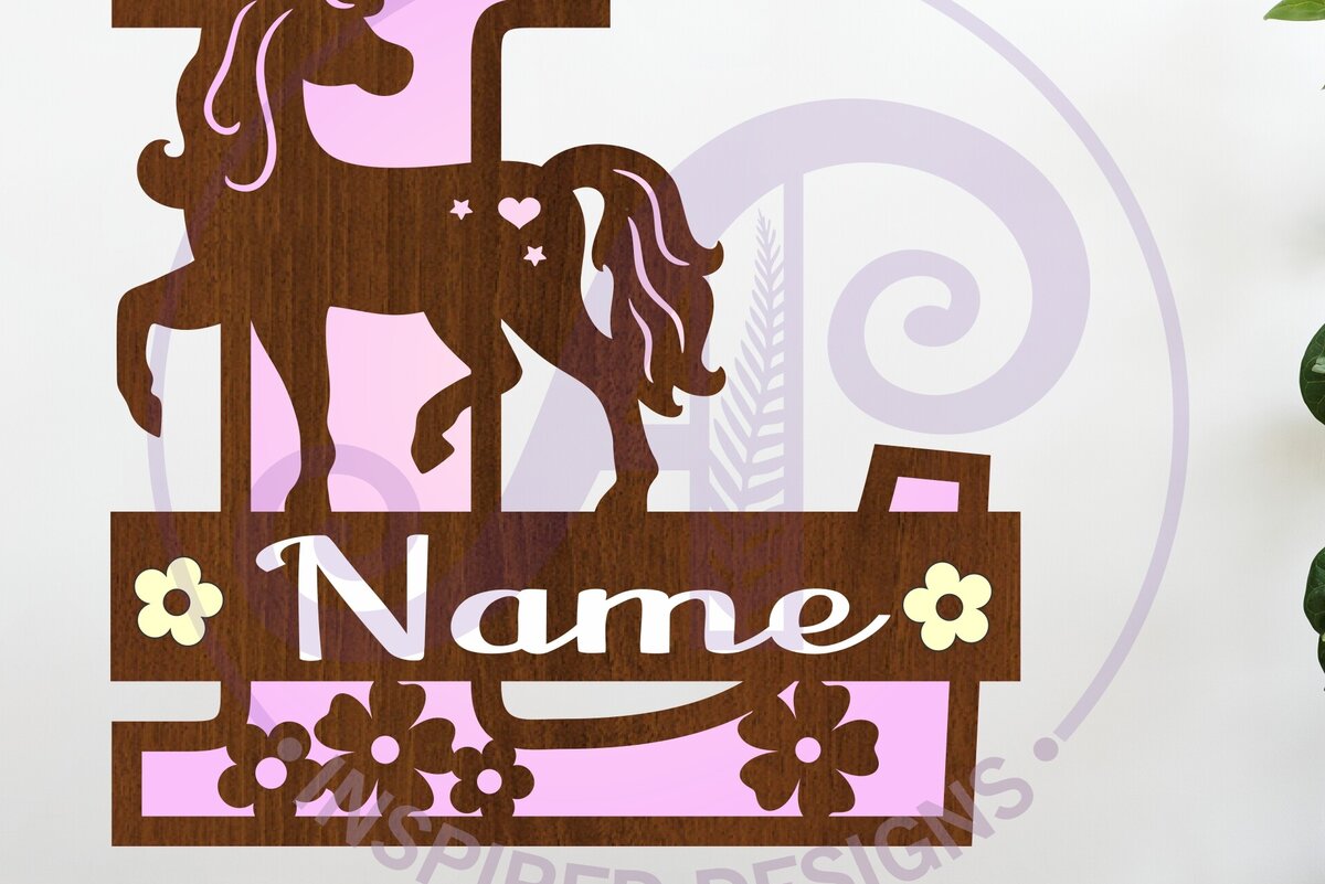 Σετ των 2 Intra απο ξύλο plywood 3mm-4mm πάχος – Μονόκερος κεφαλαίο μονόγραμμα Γράμμα L Δίασταση  20x20 cm INTRAFABR-118319231