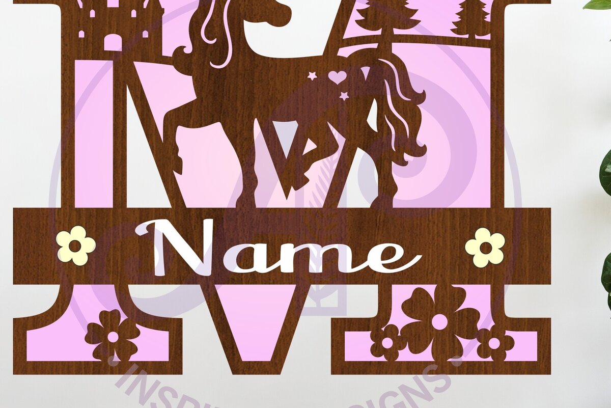 Σετ των 2 Intra απο ξύλο plywood 3mm-4mm πάχος – Μονόκερος κεφαλαίο μονόγραμμα Γράμμα M Δίασταση  20x20 cm INTRAFABR-118319199