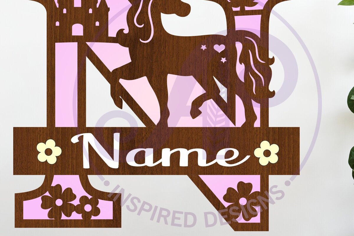 Σετ των 2 Intra απο ξύλο plywood 3mm-4mm πάχος – Μονόκερος κεφαλαίο μονόγραμμα Επιστολή N Δίασταση  20x20 cm INTRAFABR-118319190