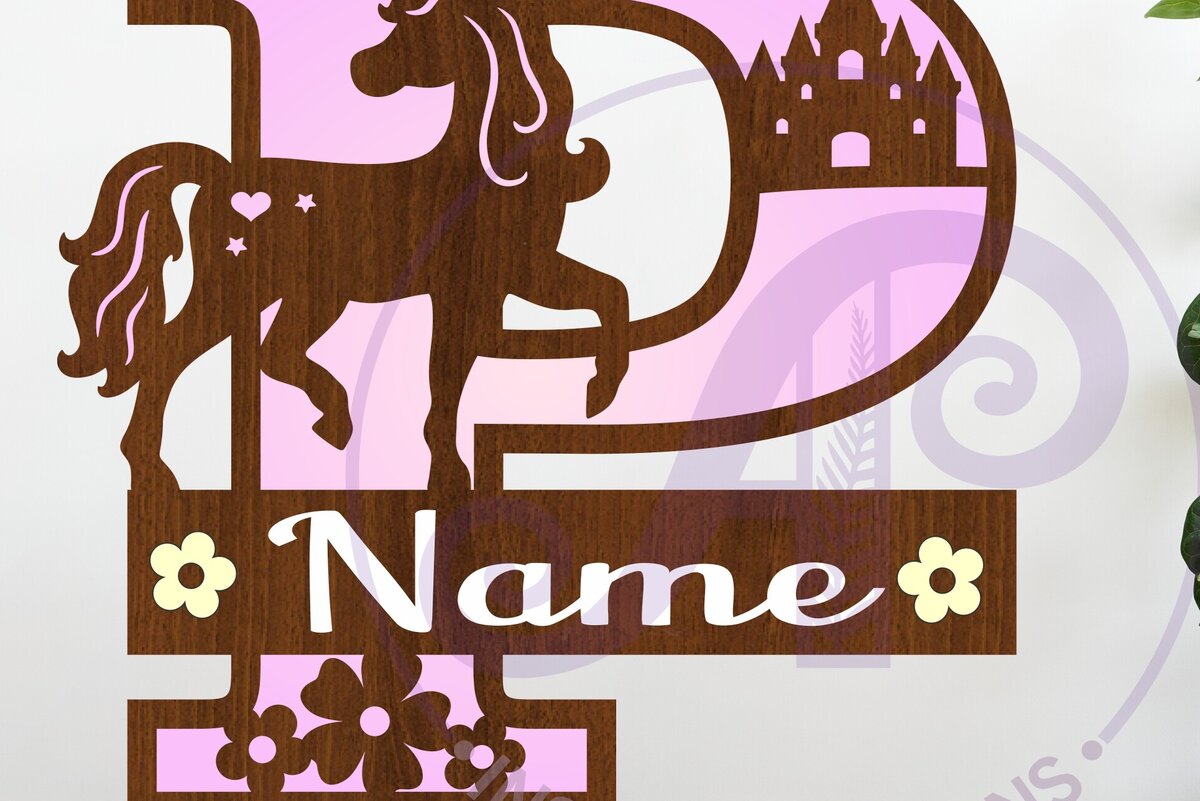 Σετ των 2 Intra απο ξύλο plywood 3mm-4mm πάχος – Μονόκερος κεφαλαίο μονόγραμμα Γράμμα P Δίασταση  20x20 cm INTRAFABR-118319165