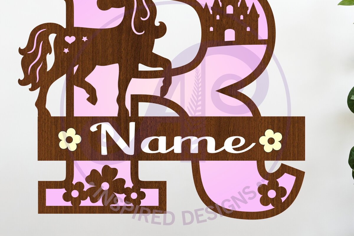 Σετ των 2 Intra απο ξύλο plywood 3mm-4mm πάχος – Μονόκερος κεφαλαίο μονόγραμμα Γράμμα R Δίασταση  20x20 cm INTRAFABR-118319130