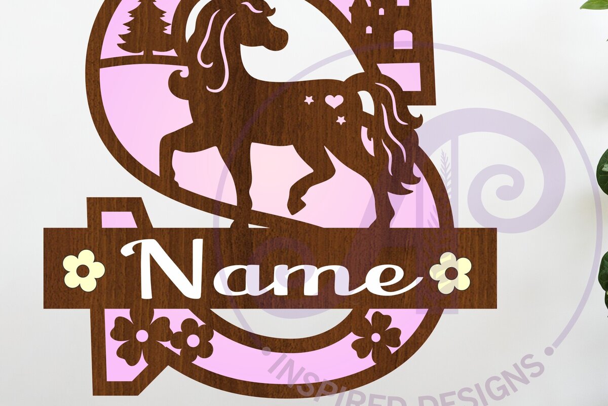 Σετ των 2 Intra απο ξύλο plywood 3mm-4mm πάχος – Μονόκερος κεφαλαίο μονόγραμμα Επιστολή S Δίασταση  20x20 cm INTRAFABR-118319109