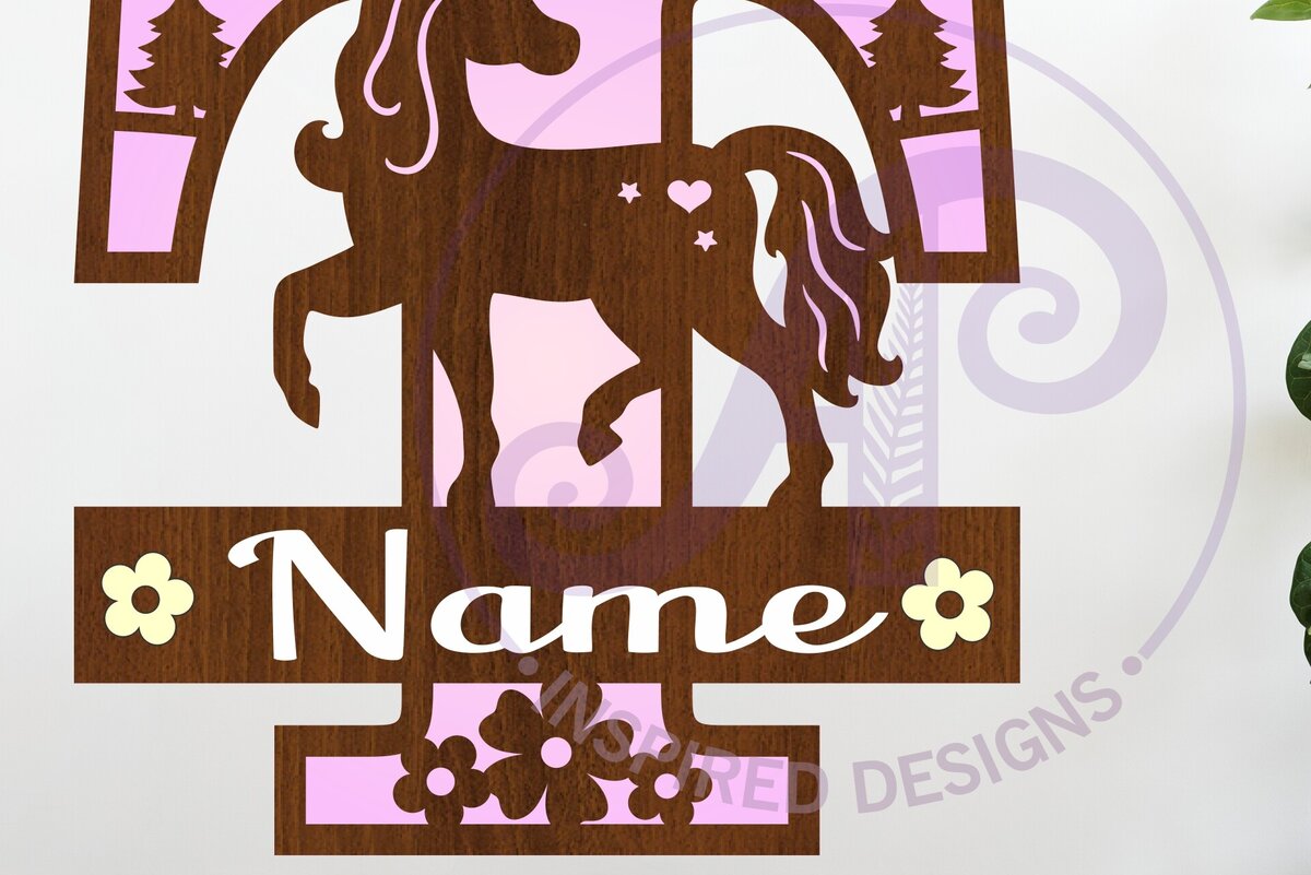 Σετ των 2 Intra απο ξύλο plywood 3mm-4mm πάχος – Μονόκερος κεφαλαίο μονόγραμμα Επιστολή Τ Δίασταση  20x20 cm INTRAFABR-118319090