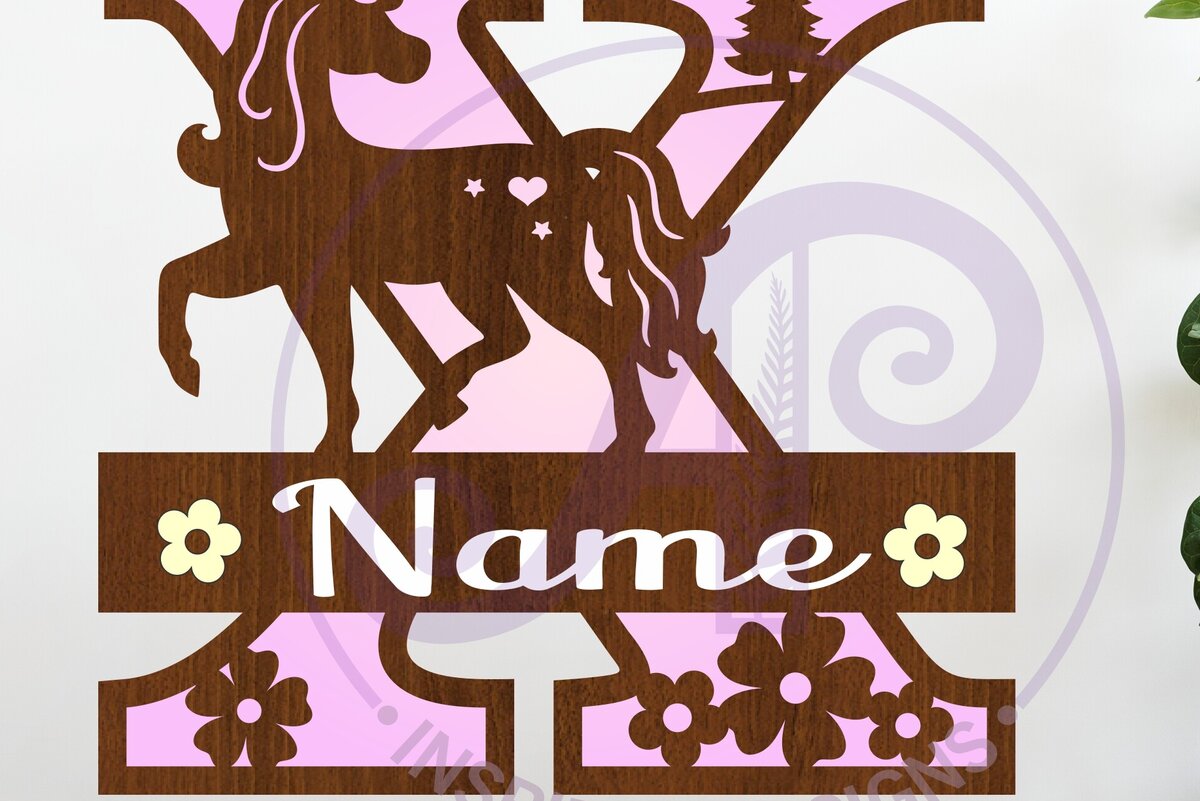 Σετ των 2 Intra απο ξύλο plywood 3mm-4mm πάχος – Μονόκερος κεφαλαίο μονόγραμμα Γράμμα X Δίασταση  20x20 cm INTRAFABR-118319063