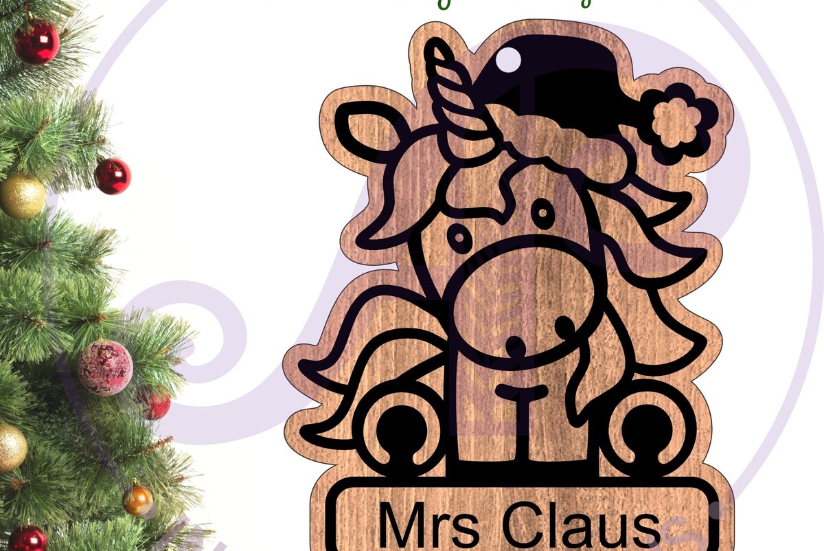 Σετ των 2 Intra απο ξύλο plywood 3mm-4mm πάχος – Μονόκερος Χριστουγεννιάτικο Στολίδι Δίασταση  20x20 cm INTRAFABR-102086792