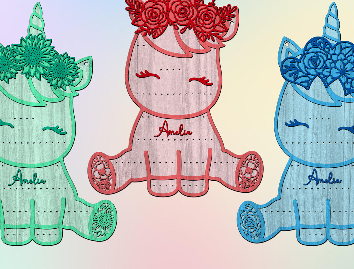 Σετ των 3 Intra απο ξύλο plywood 3mm-4mm πάχος – Σετ σκουλαρίκια μονόκερος Δίασταση  5x5 cm INTRAFABR-26351005