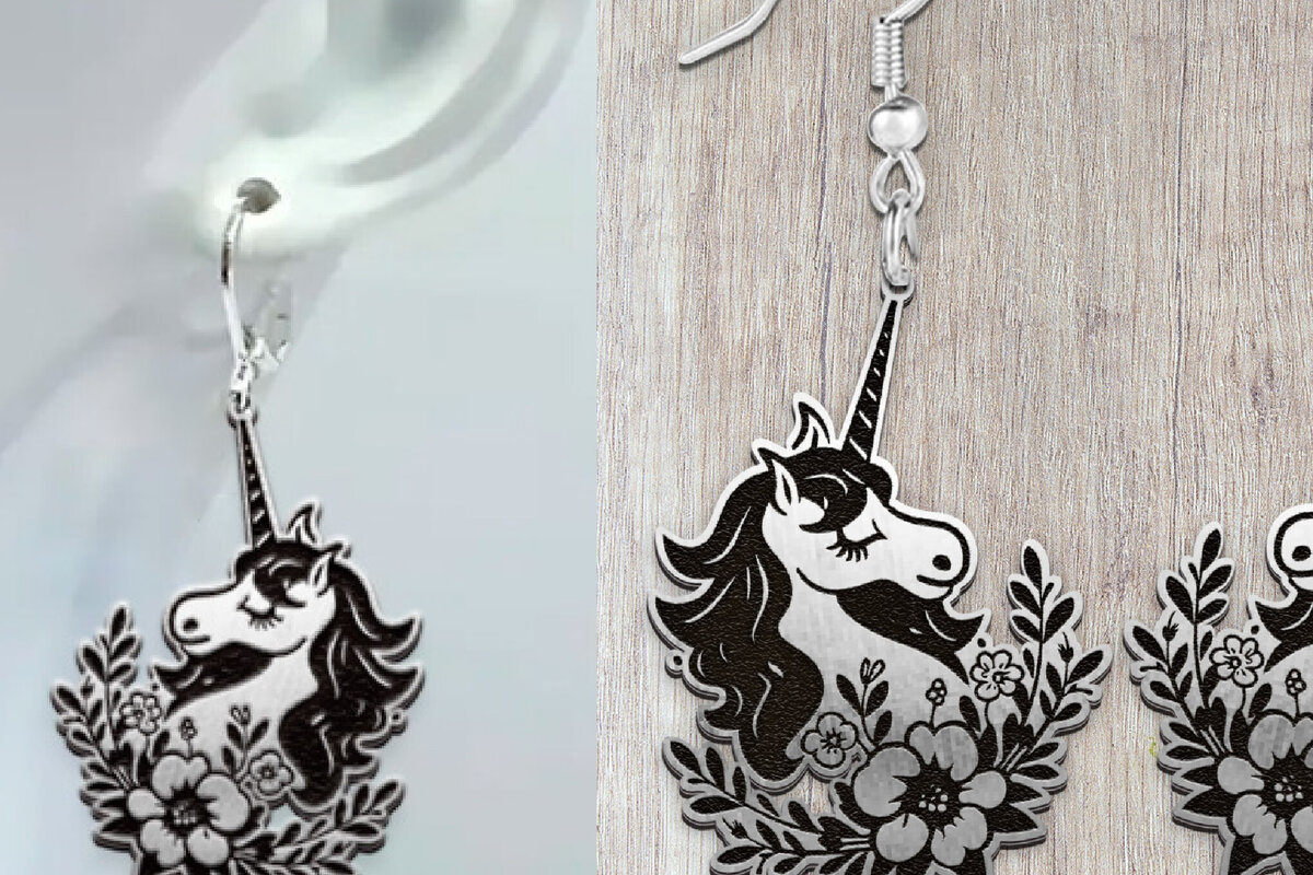 Σετ των 3 Intra απο ξύλο plywood 3mm-4mm πάχος – Σκουλαρίκια Unicorn. Δίασταση  5x5 cm INTRAFABR-120298043