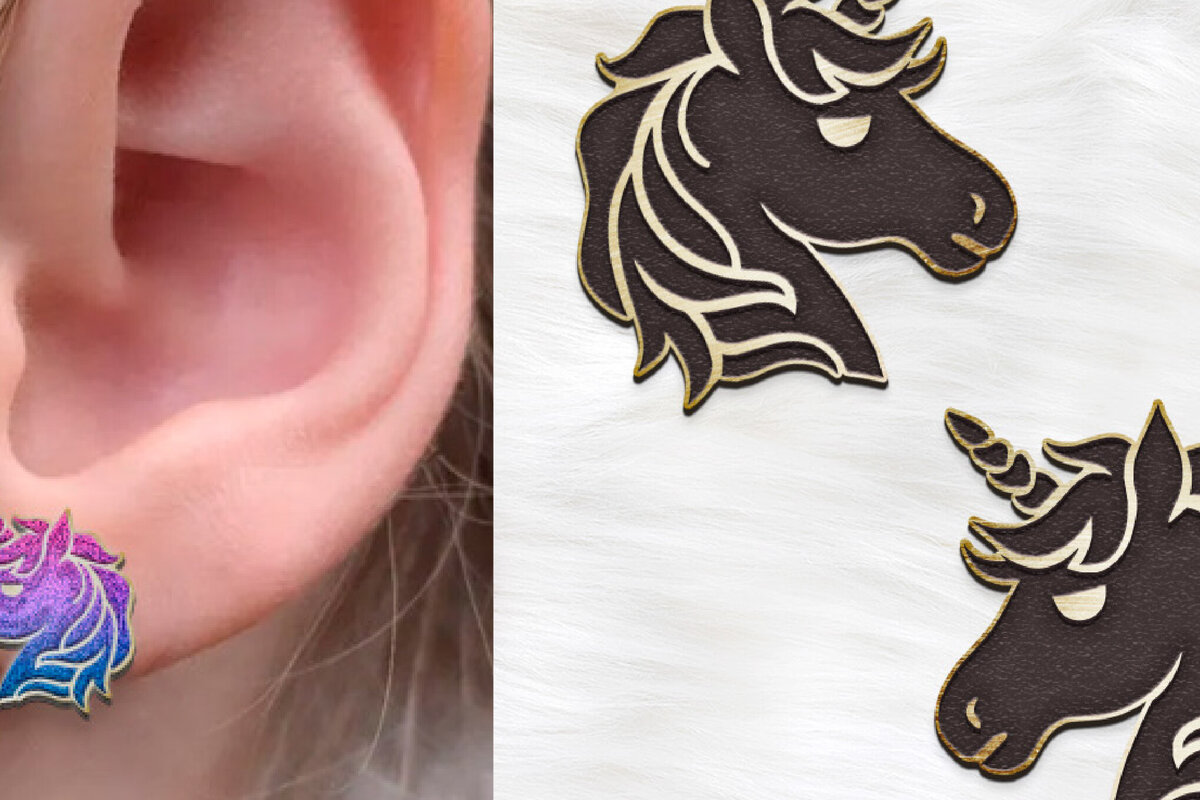 Σετ των 3 Intra απο ξύλο plywood 3mm-4mm πάχος – Σκουλαρίκια Unicorn. Σκουλαρίκι Boho Δίασταση  5x5 cm INTRAFABR-122533039