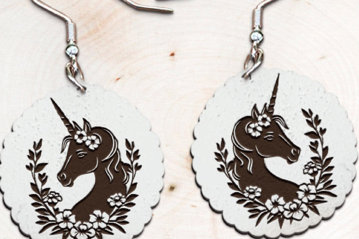 Σετ των 3 Intra απο ξύλο plywood 3mm-4mm πάχος – Σκουλαρίκια Unicorn. Κεφάλι Μονόκερου Δίασταση  5x5 cm INTRAFABR-115411864